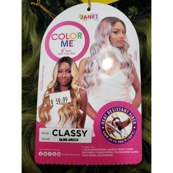 Janet Collection Olive Green Human Hair Blend 6" Deep Center Part Lace Front Wig - Picture 10 of 11